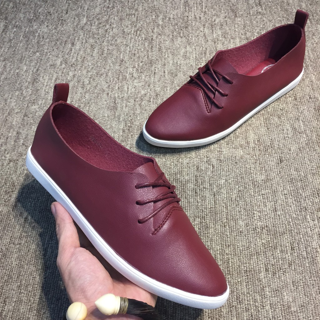 Giày slip on Thái Lan nữ đế bằng buộc dây chất liệu đẹp, siêu nhẹ, mềm, êm màu đỏ đậm DS1215 Sr7 | BigBuy360 - bigbuy360.vn