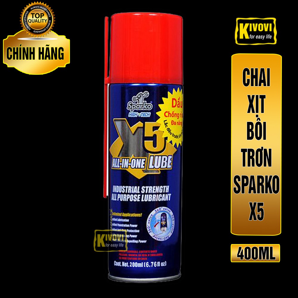 Chai Xịt Chống Rỉ Sét Và Bôi Trơn CHÍNH HIỆU SPARKO X5 400ML Tẩy Rỉ Sét Xích Xe Đạp, Xe Máy,Ô Tô, Quạt,..-Kivovi