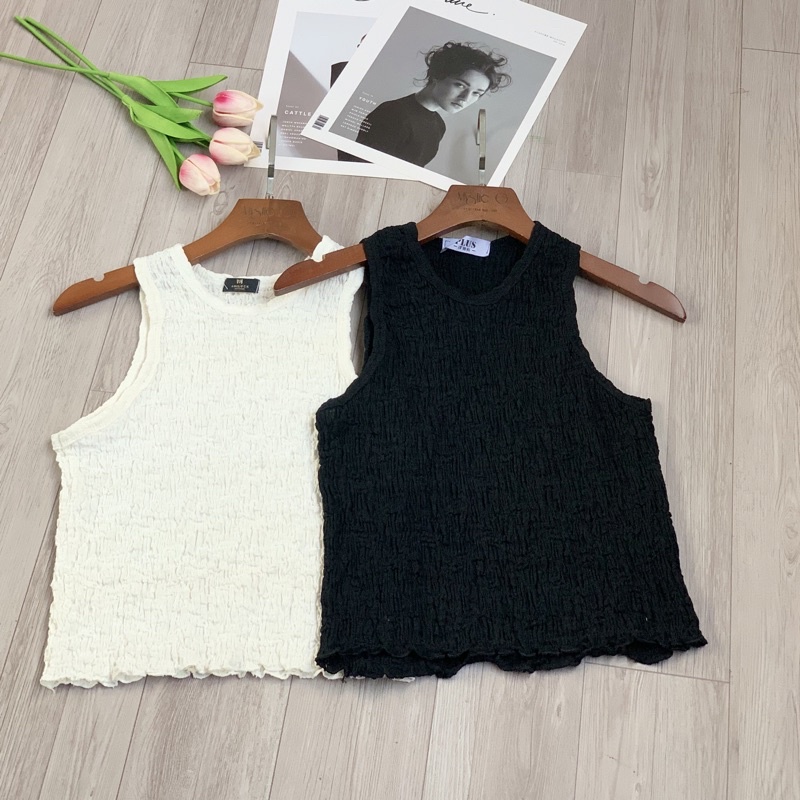 Áo ba lỗ nữ croptop dáng ôm body chất xốp nhăn co dãn 4 chiều hàng Quảng Châu cao cấp