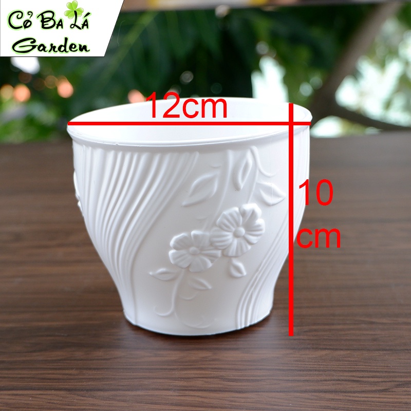 chậu nhựa trắng hình bông hoa 12cm x 10cm