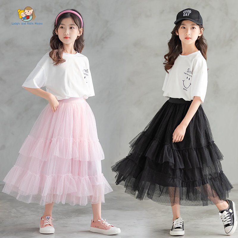 Chân Váy Lưới Dáng Dài Màu Đen Thời Trang Mùa Hè Cho Bé Gái