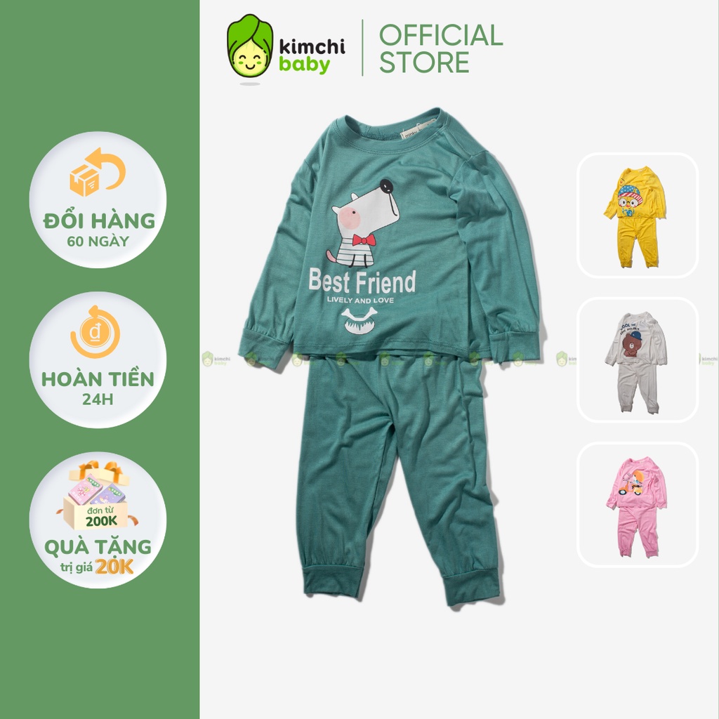 [SZ ĐẠI] Bộ Dài Tay Cho Bé Trai, Bé Gái Vải Thun Lạnh Minky Mom Hoạ Tiết Gấu Cool, Đồ Bộ Mặc Nhà Cho Bé MKMTD2234