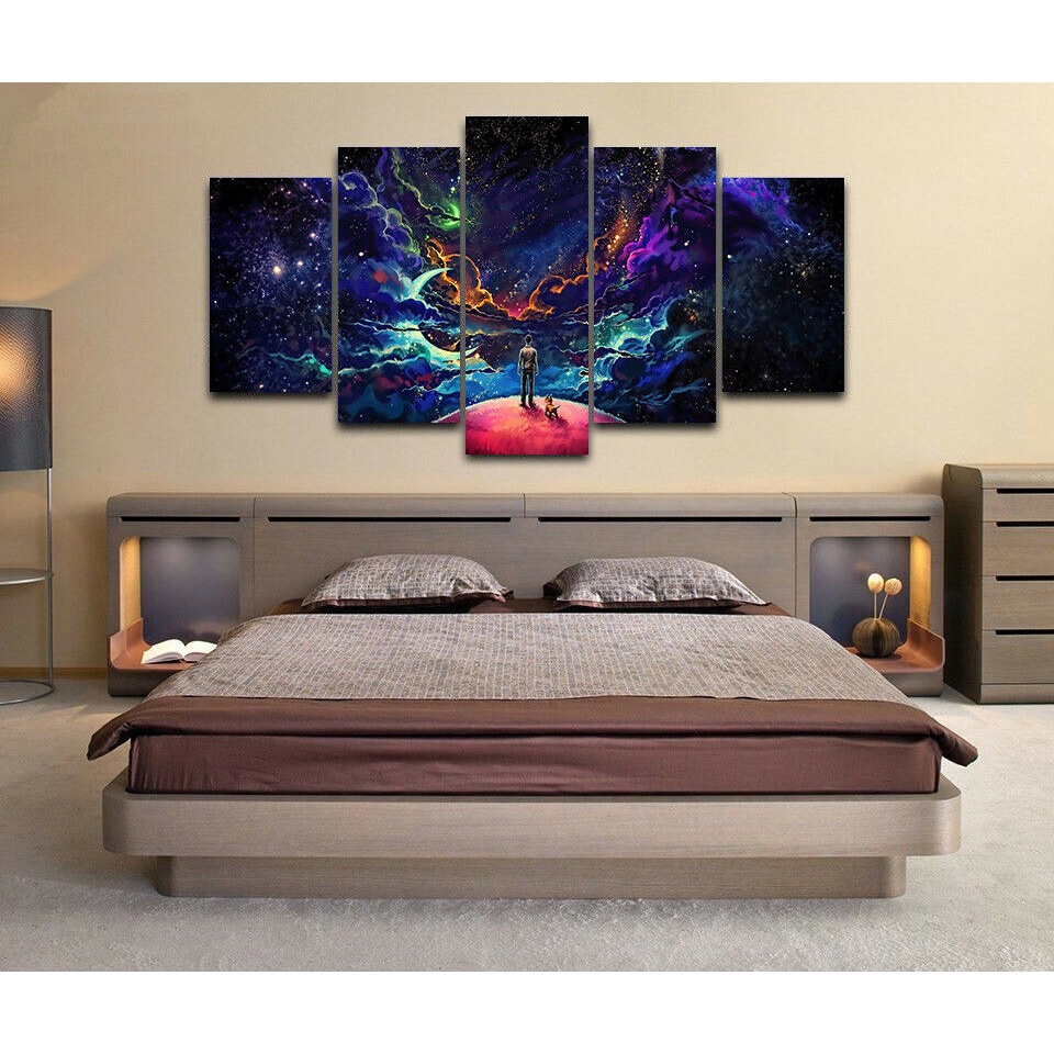 Bộ 5 Tranh Treo Tường Chất Liệu Canvas In Hình Ngôi Sao Dùng Trang Trí Phòng Khách