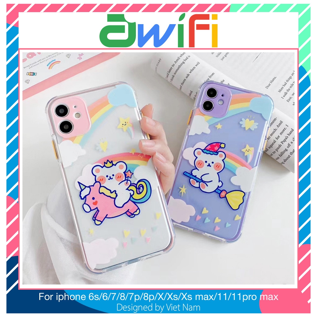 Ốp lưng iphone gấu kỳ lân trong 4 góc 6/6plus/6s/6splus/7/7plus/8/8plus/x/xr/xs/11/12/pro/max/plus/promax - Awifi V3-8