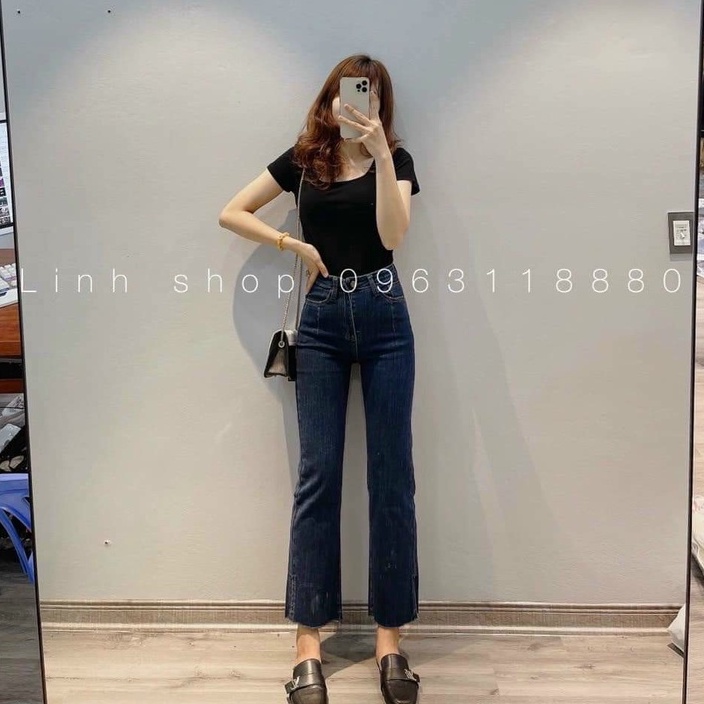 Quần ống đứng nữ cạp cao xẻ gấu cá tính