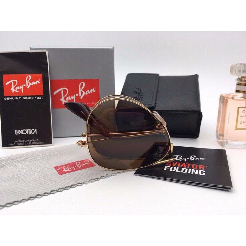 Kính mát nam RB Gập Cao Cấp (Gọng Vàng, Mặt Trà) + FULL BOX | BigBuy360 - bigbuy360.vn