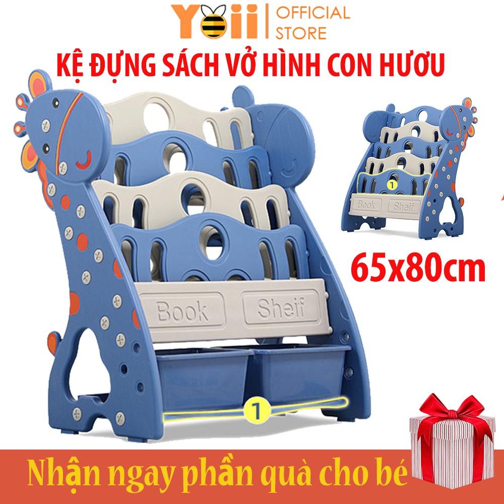 Kệ sách cho bé, giá sách trẻ em kích thước lớn nhiều tầng dễ thương hình con hươu (có hộp đựng đồ chơi)