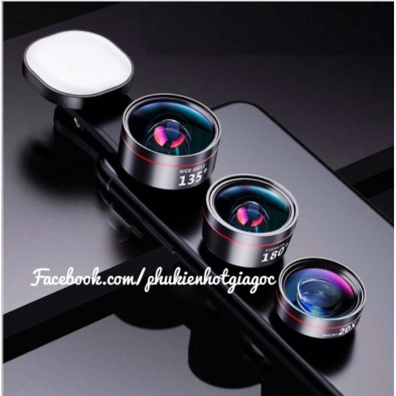 Bộ combo lens ssky chụp ảnh kẹp góc rộng Wide 135 , Fisheye 180 , Macro 20x cho điện thoại Iphone , Samsung, Pixel