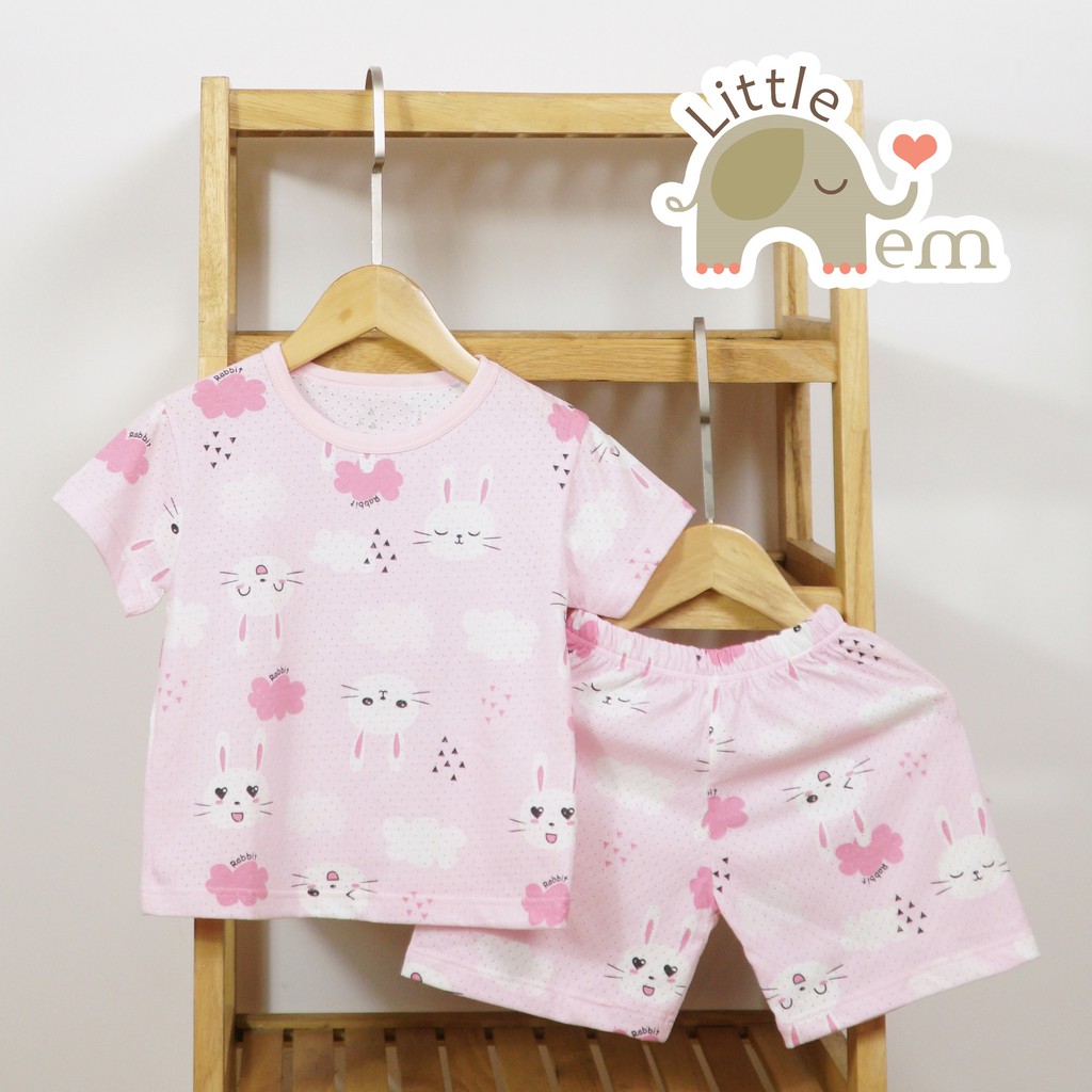 Bộ đồ bé gái Cotton tre cộc tay _ Pink rabbit