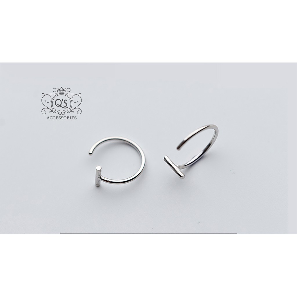 Khuyên tai bạc 925 móc chữ C thanh ngang bông nam nữ kẹp vành S925 MINI-PULL Silver Earrings QA SILVER EA190903
