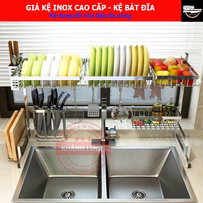 [KỆ INOX] Giá kệ nhà bếp, kệ chén bát đĩa đặt trên chậu rửa - kệ inox 304 cao cấp (cỡ 65cm, 85cm, 91cm) - Màu trắng