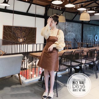 Bigsize Đầm nâu phối nơ vai D636