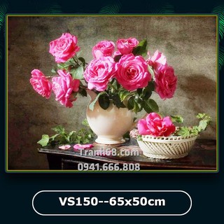 Tranh đính đá Venus VS150     Bình hoa hồng kích thước 65x50cm