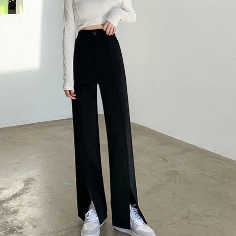 Quần dài ZHELIHANGFEI cạp cao ống rộng xẻ tà trẻ trung thời trang