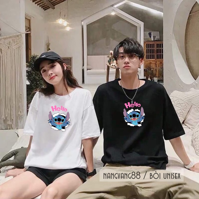 Áo Thun Tay Lỡ Unisex Đen Trắng Hello đẹp | BigBuy360 - bigbuy360.vn