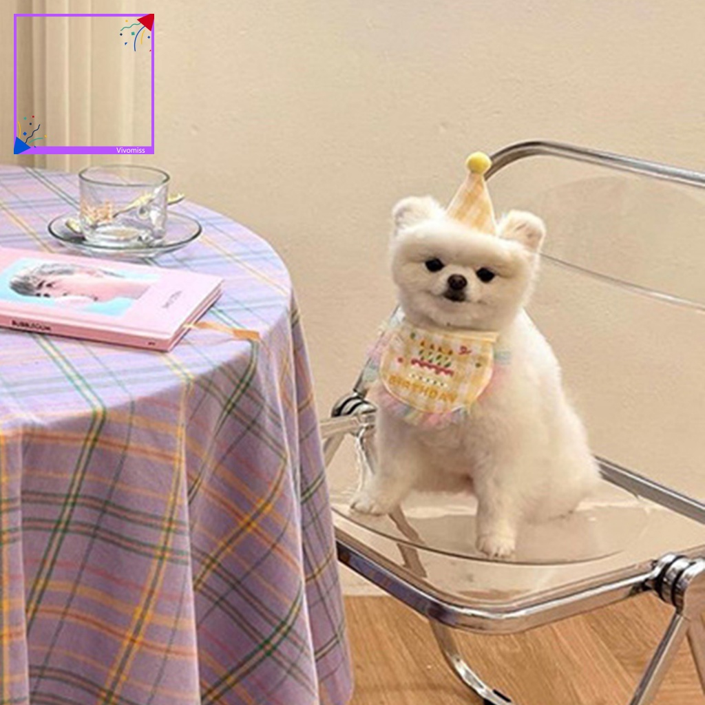 [VM] Set Khăn Choàng Cổ + Nón + Yếm Ăn Sinh Nhật Không Phai Màu Cho Thú Cưng