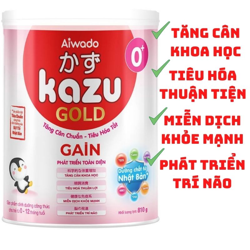 Sữa Bột Aiwdo Kazu gold gain tăng cân chuẩn, tiêu hóa tốt số 0+/1+/2+ hộp 810g