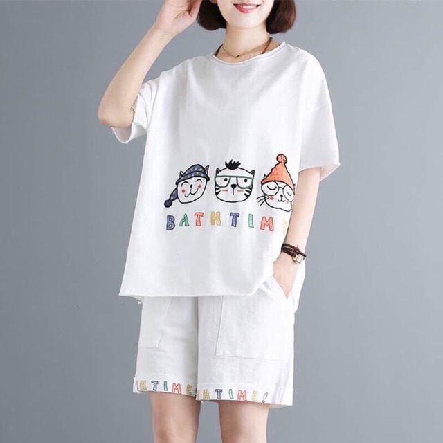 Bộ cotton thêu from rộng