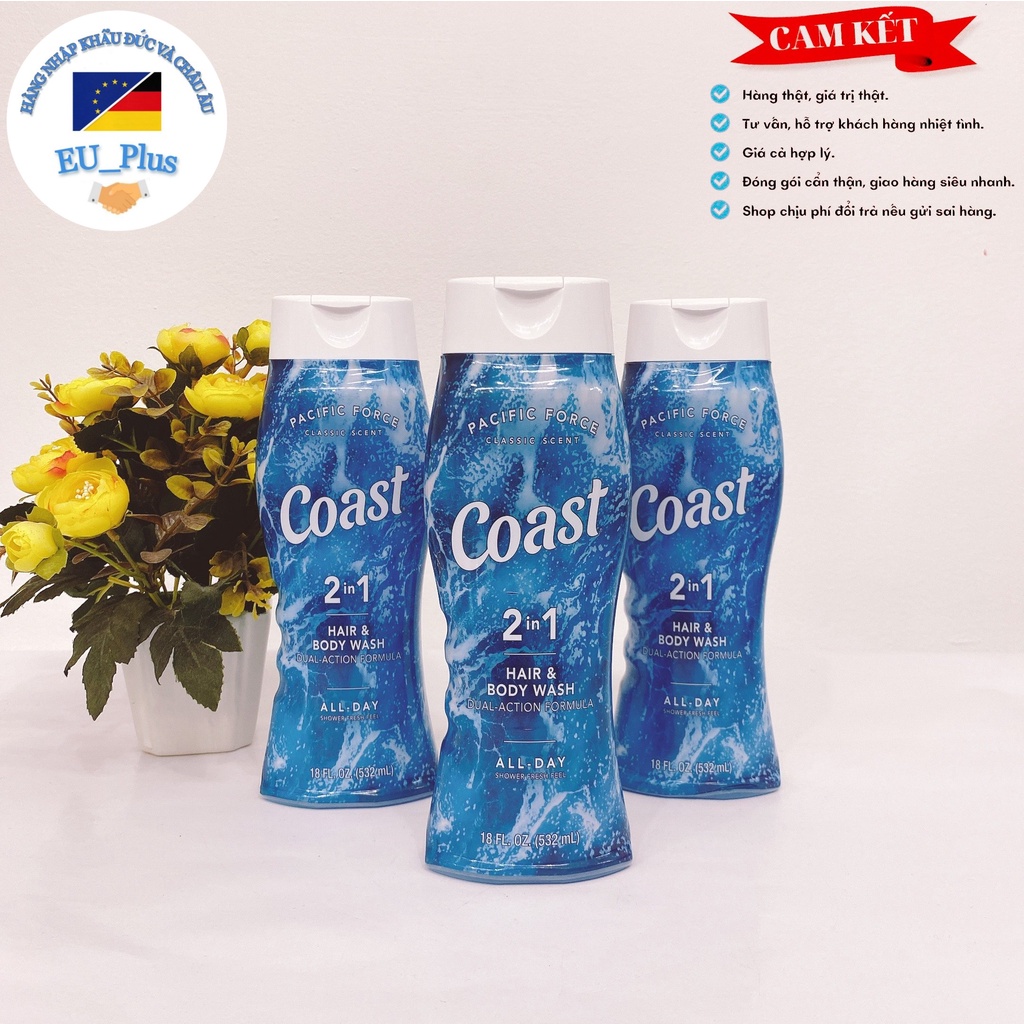 [Mẫu mới] Tắm gội dành cho nam Coast 2in1 532ml (Chai)