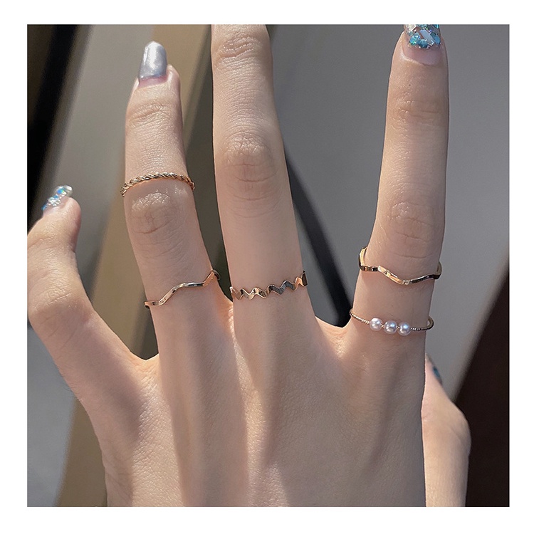 Bộ Nhẫn Hợp Kim Màu Vàng/Bạc Đính Ngọc Trai Thời Trang