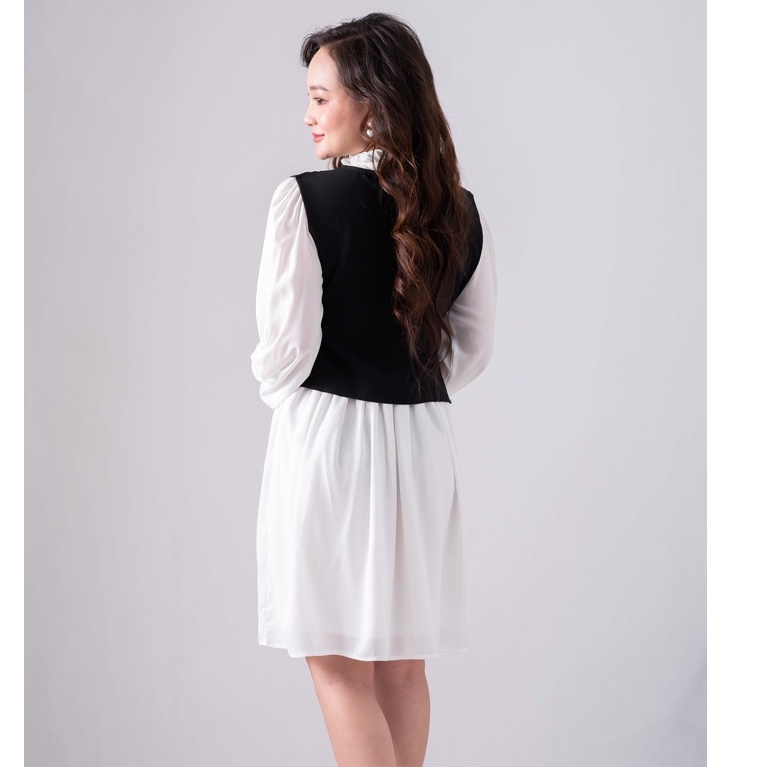 combo váy áo gile buộc nơ - Váy trắng kèm gile đen