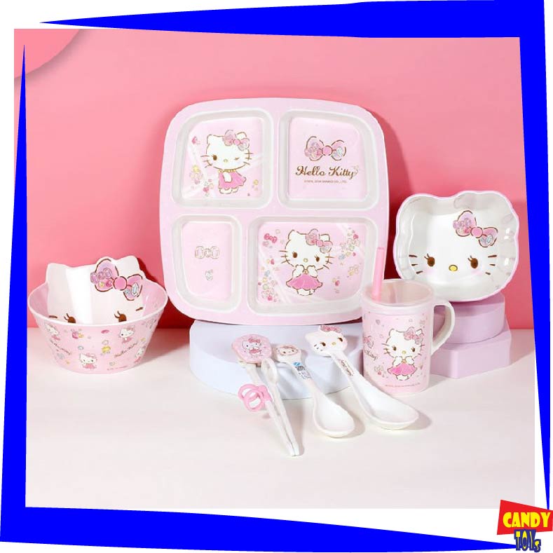 [Mẹ&amp;bé] BỘ SẢN PHẨM ĂN DẶM CHO BÉ HỌA TIẾT MÈO HỒNG KITTY DỄ THƯƠNG.