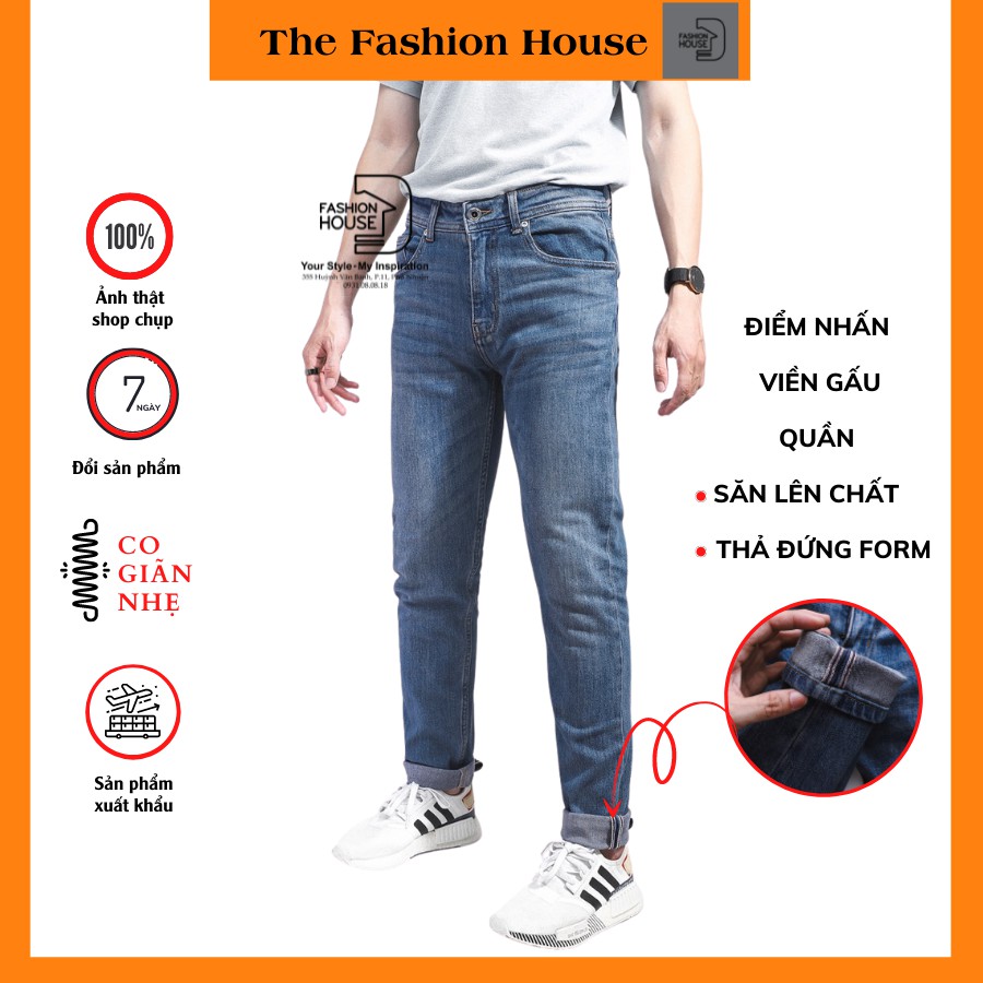 Quần jean nam xanh quần jean nam chất bò vải co giãn quần jean nam cao cấp dáng slimfit The Fashion House M017