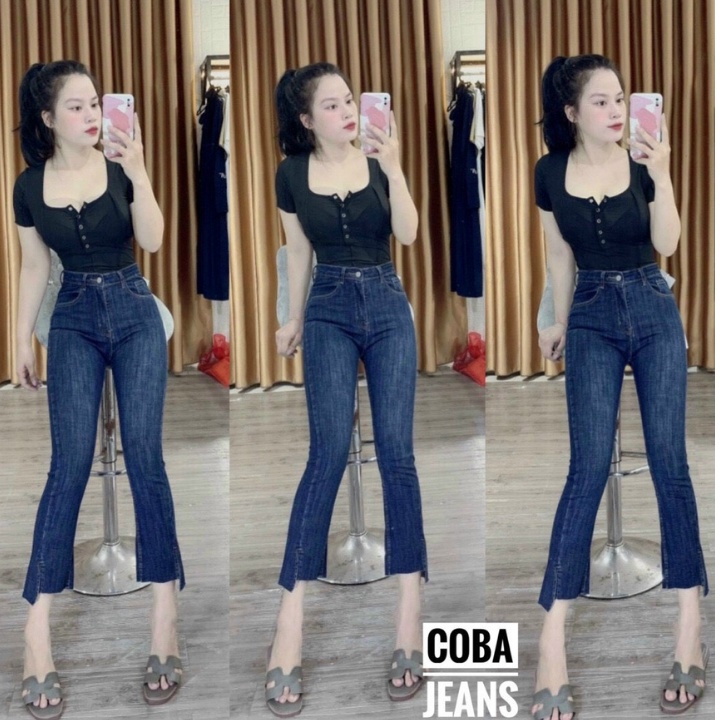 Quần Jeans Nữ Ống Loe Xẻ 9cm Lacoba