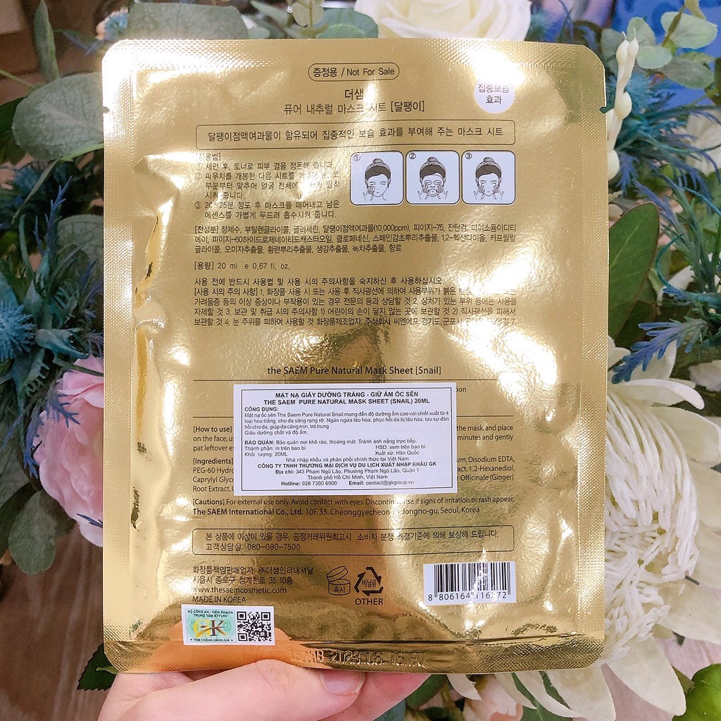 Mặt nạ ốc sên The Saem Pure Natural Mask Sheet Snail (Miếng lẻ) - Hàng nhập khẩu chính hãng