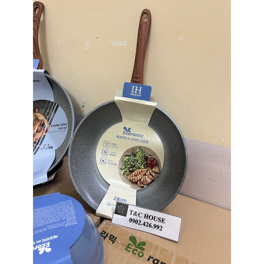 Chảo Chống Dính Vân Đá Đáy Từ Ecoramic Sâu Lòng 22cm 24cm 26cm 28cm 32cm