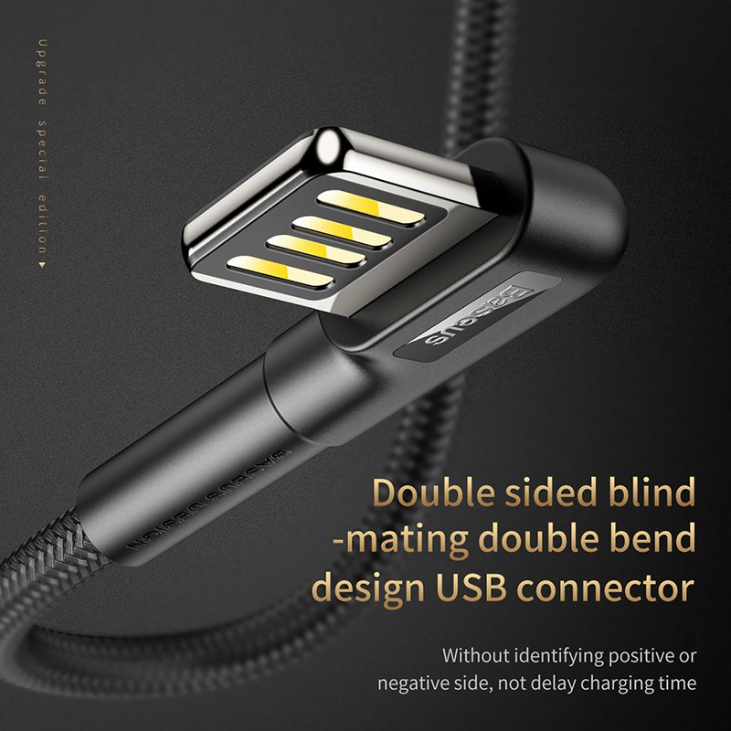 Dây cáp sạc nhanh IPhone Lightning Baseus USB 2.4A thiết kế 2 đầu góc vuông cho iPhone XR XS Max - Dây sạc cho Iphone
