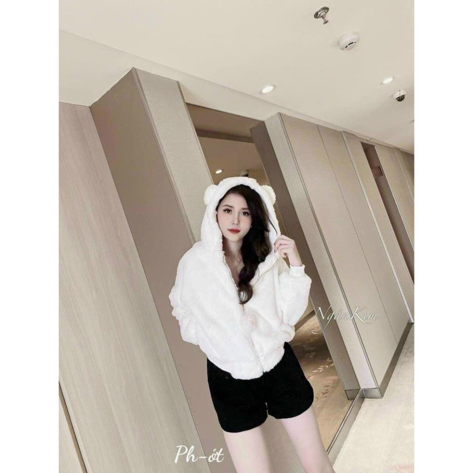 Áo khoác lông nữ, áo khoác nữ tai gấu lông mềm mượt mặc là ấm thời trang thu đông hàng quảng châu cao cấp | BigBuy360 - bigbuy360.vn