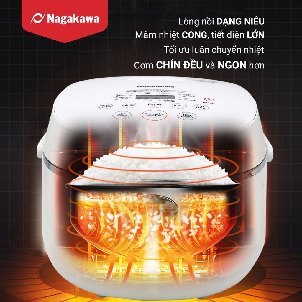 Nồi cơm điện cảm ứng Nagakawa NAG0136 (1.2L - 500W) - Tích hợp 11 chương trình nấu - Bảo hành 12 tháng - Trắng