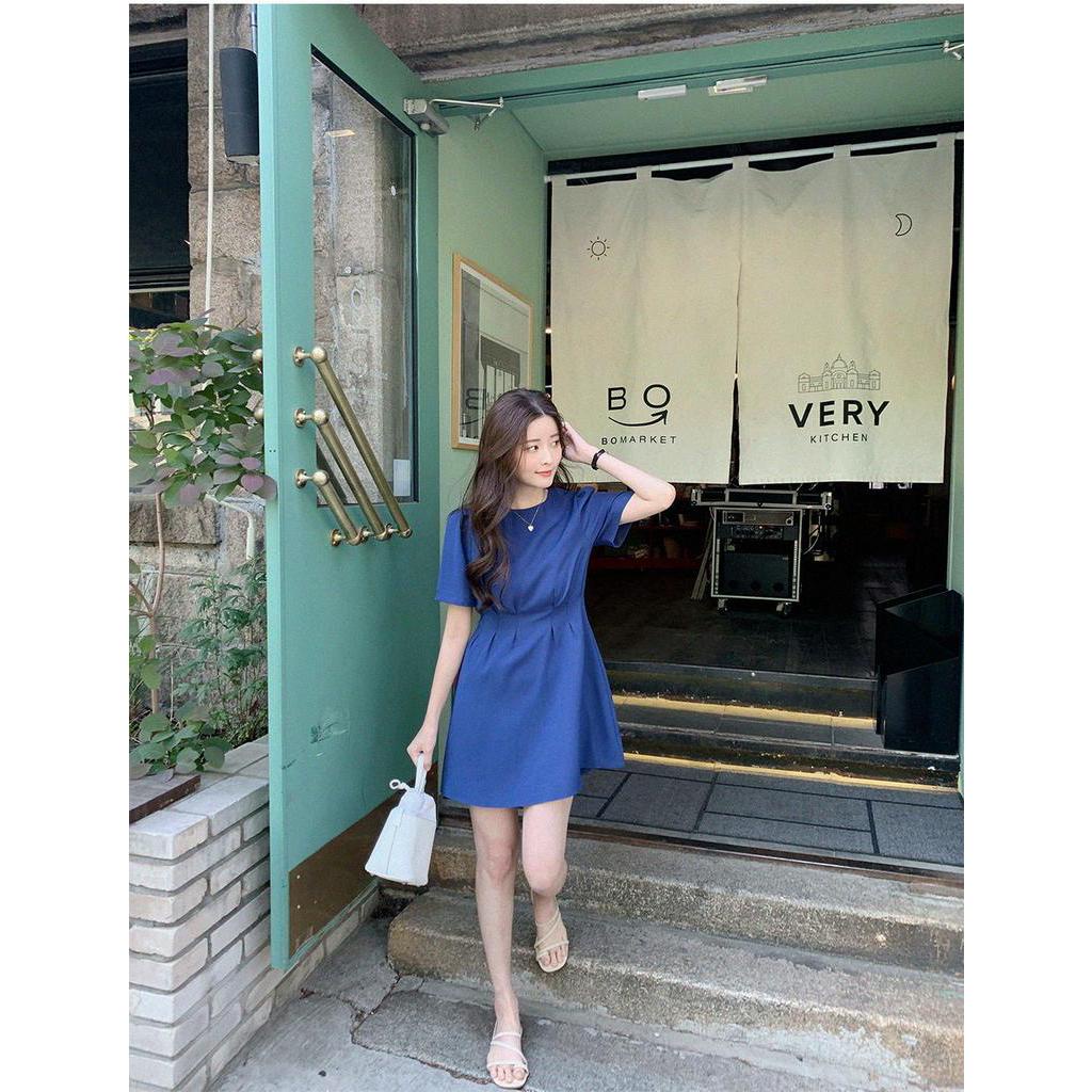 Đầm Tay Ngắn Cổ Tròn Màu Sắc Đơn Giản 51378