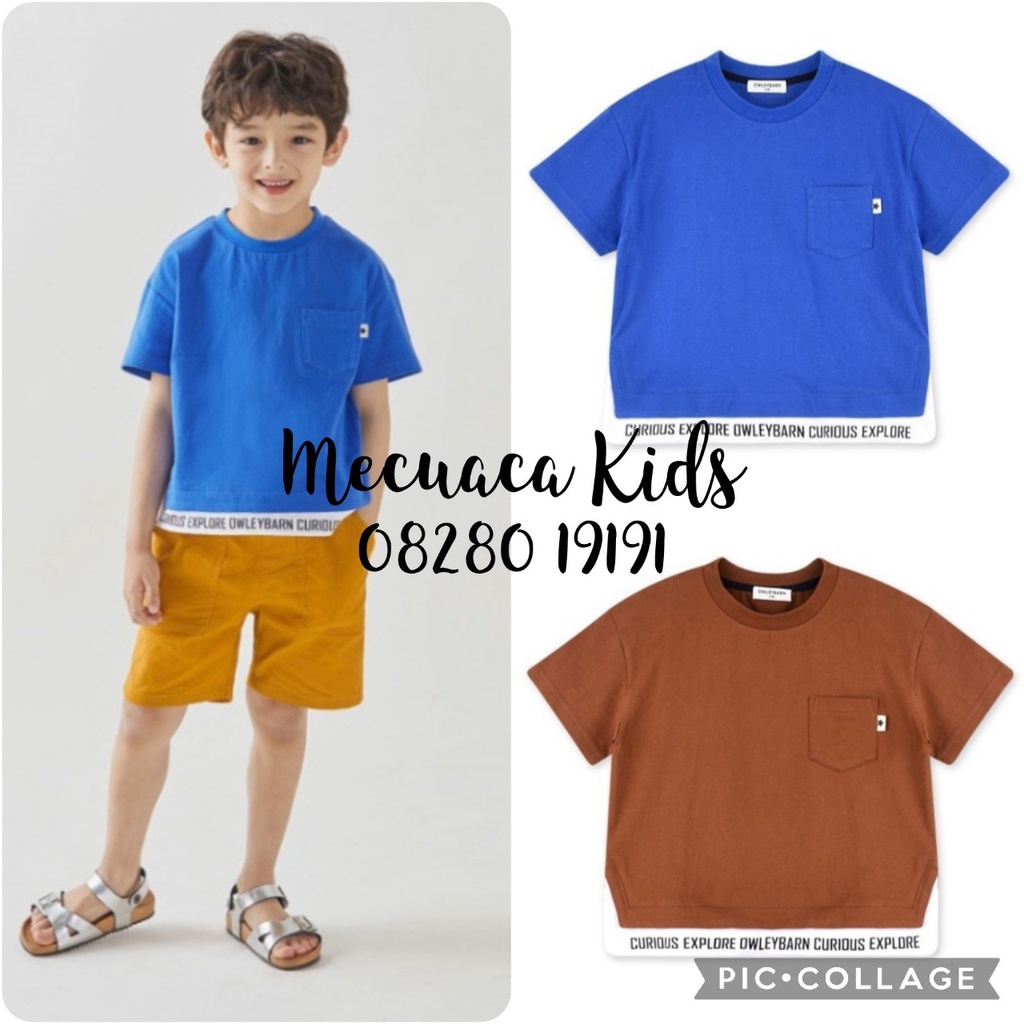 Áo phông cộc tay hè cotton mềm phối gấu chữ cho bé trai xuất Hàn dư xịn