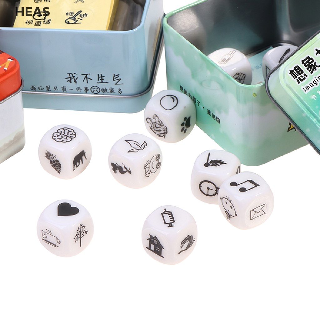 He Story Dice Puzzle Board Game Telling Story Metal Boxes  with Children Game id