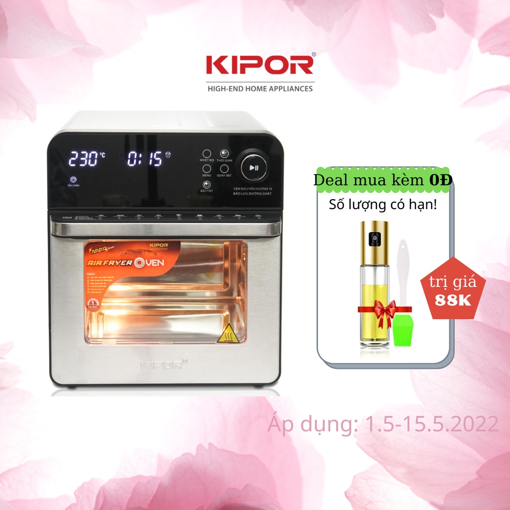 Nồi chiên không dầu KIPOR KP-AF657 - 15L - Lò nướng điển tử RAPID AIR nhiệt tối đa 230 độ - Bảo hành tại nhà 12 tháng