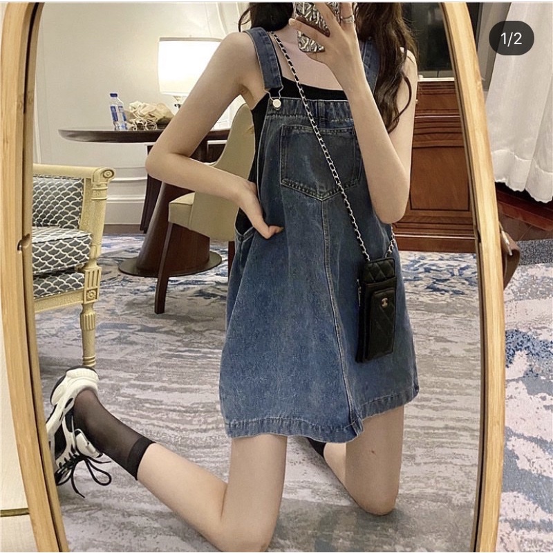 Yếm váy jeans suông