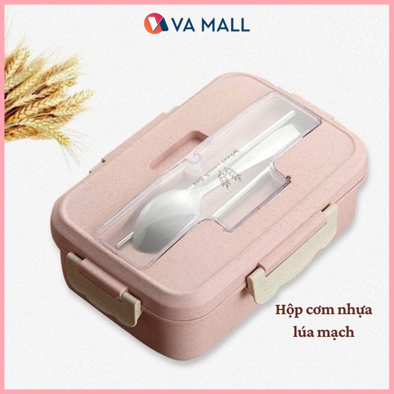 Hộp cơm lúa mạch 3 ngăn có tặng kèm muỗng đũa/ hộp cơm giữ nhiệt dành cho nhân viên văn phòng