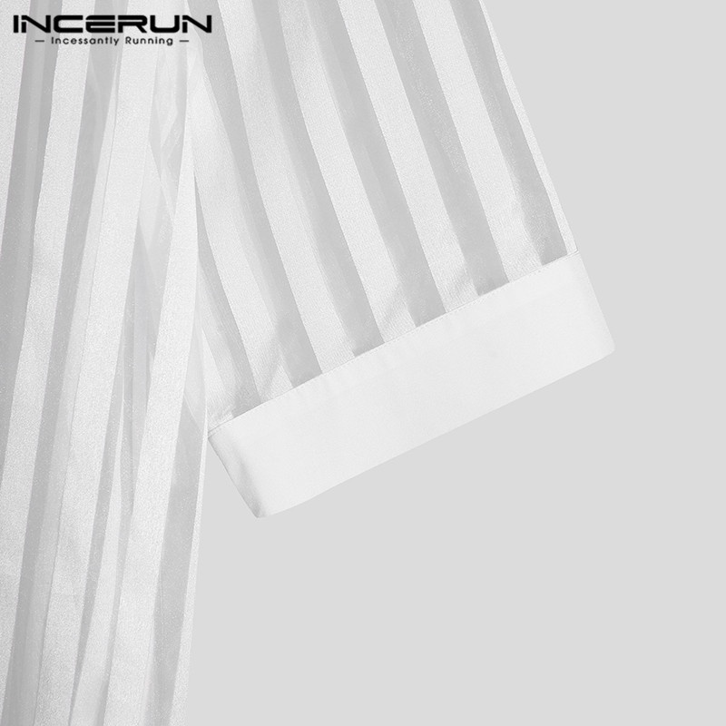 Áo cardigan Incerun tay lửng kẻ sọc dáng rộng kiểu xuyên thấu quyến rũ cho nam