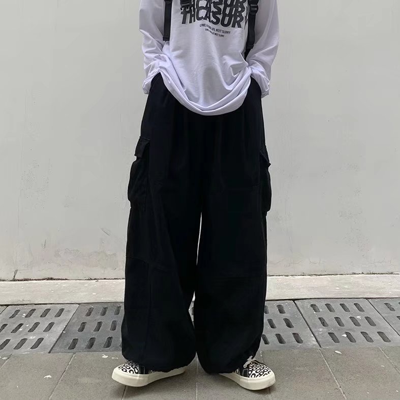 Quần Thể Thao Ống Rộng Màu Trơn quần dài Phối Dây Rút quần ống suông Thời Trang Cargo pants nam Hàn Quốc quần jogger nữ from rộng quần jogger ống rộng bông quần jogger kaki