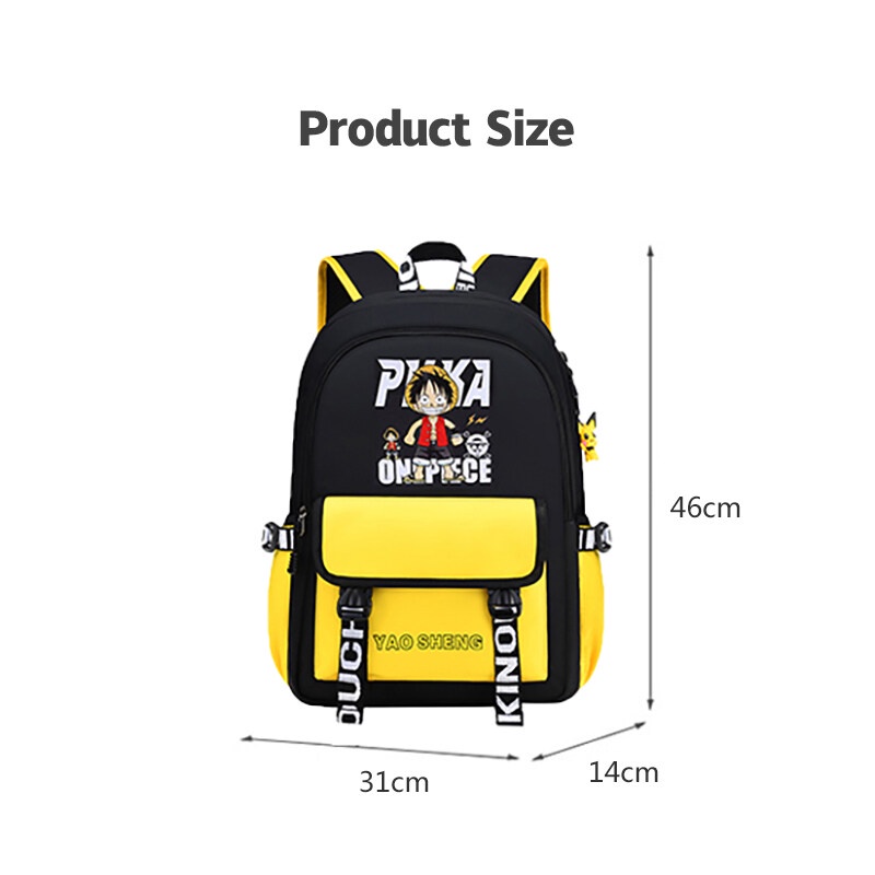 Balo đi học YADOU nhẹ in hình Pikachu Luffy One Piece dễ thương bảo vệ cột sống chống thấm nước cho học sinh