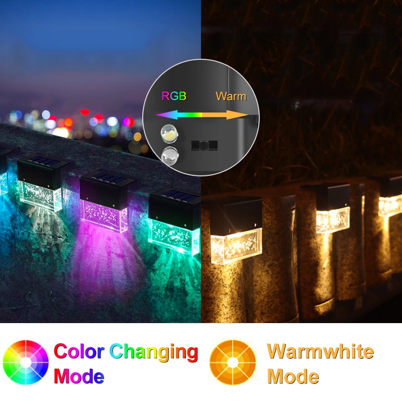 Đèn Led Năng Lượng Mặt Trời Chống Thấm Nước RGB+Warm White Cho Hàng Rào Sân Vườn