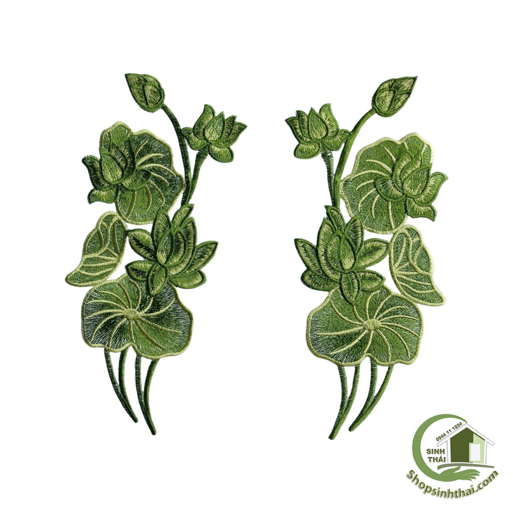 Miếng dán ủi quần áo hình hoa sen màu xanh lá - dán ủi vải thêu có sẵn keo