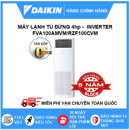 Máy Lạnh Tủ Đứng Đặt Sàn Daikin Inverter - R32 - Không Dây Một Chiều Lạnh Loại Sky Air FVA100AMVM/RZF100CVM+BRC4C66