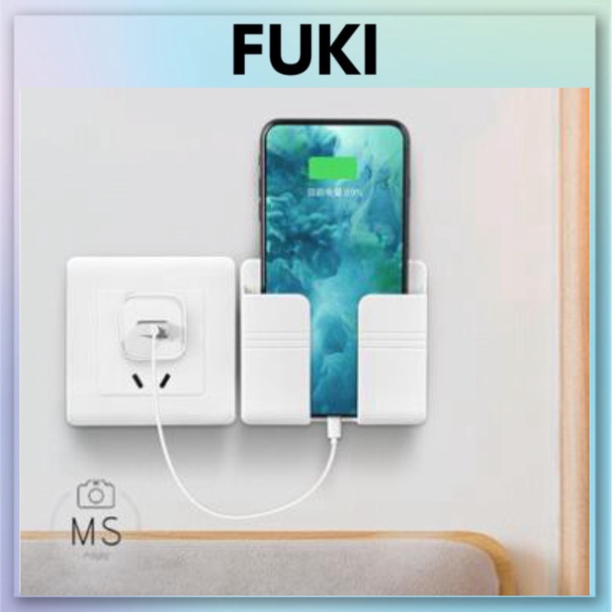 Kệ Dán Tường Để Remote, Đồ Dùng/ Giá Đỡ Sạc Điện Thoại Có Móc Treo Giữ Dây Điện FUKI