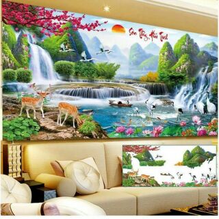 Tranh gắn đá thành phẩm sơn thủy hữu tình khổ 2m2*1m1