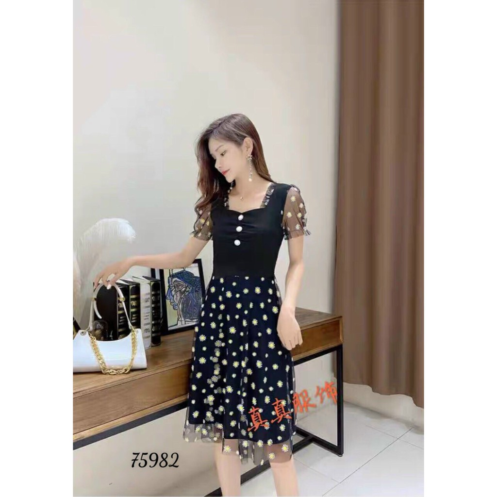 ĐẦM XÒE VOAN LỤA DỰ TIỆC HỌA TIẾT HOA THÊU SIÊU XINH TÔN DÁNG CHO CÁC QUÝ CÔ