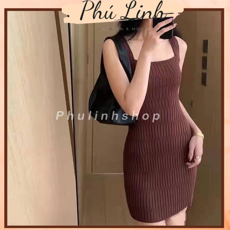 MS545 Váy đầm hai dây len body vân nổi