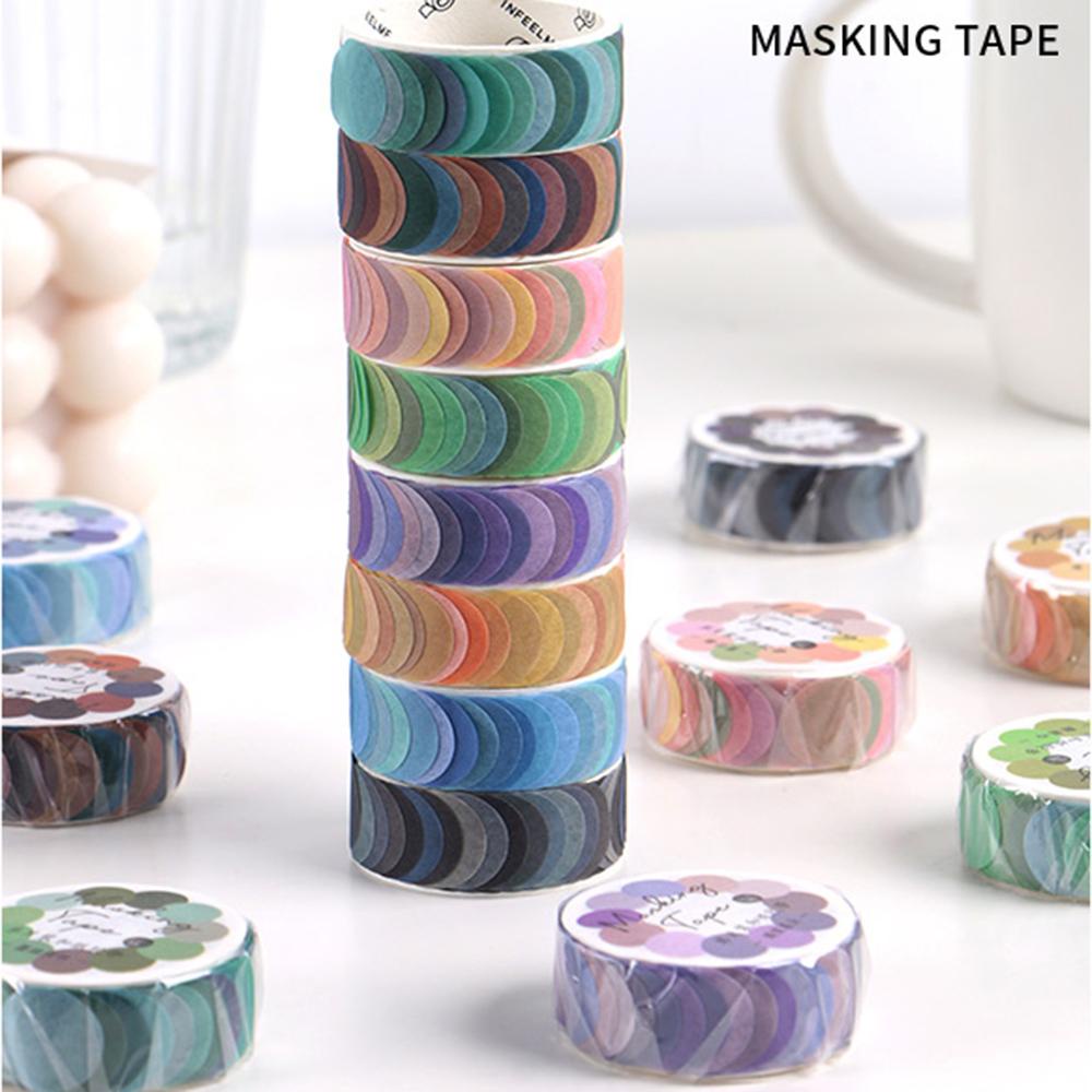 PVN46612 Cuộn băng keo washi cứng miếng dán đơn hình tròn màu kẹo 14x14mm dễ xé sử dụng tiện lợi Giá Rẻ